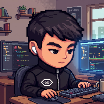 Pixel-art avatar of Luis Garbayo, looking at a phone